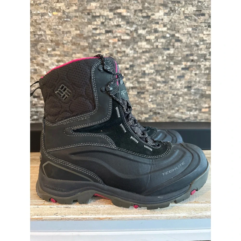 Columbia Bugaboot Plus II Omni-Heat Winter‎ Boots Black Pink 200g Waterproof 12